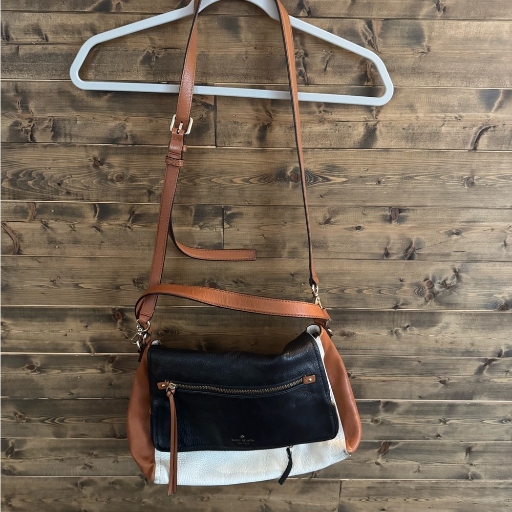 kate spade Tri-Color Leather Crossbody — Black, White & Tan
